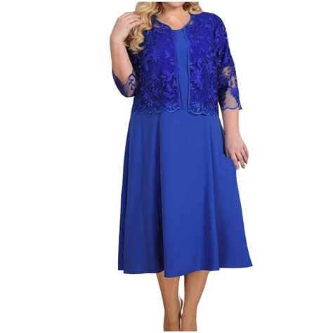 APEXFWDT Women's Knee Length Dress with Lace Cardigan Jacket Plus Size ...