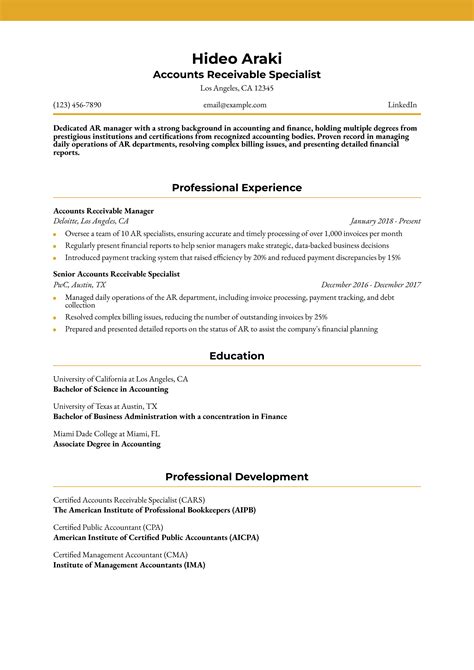 Accounts Receivable Specialist Resume