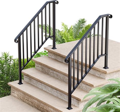 2 Pack 4 Step Handrails for Outdoor Steps, Wrought Iron Stair Railing ...