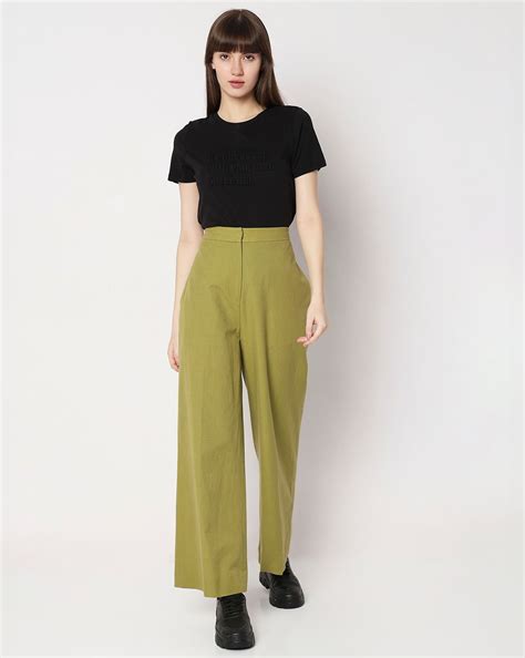 Green Mid Rise Flared Pants