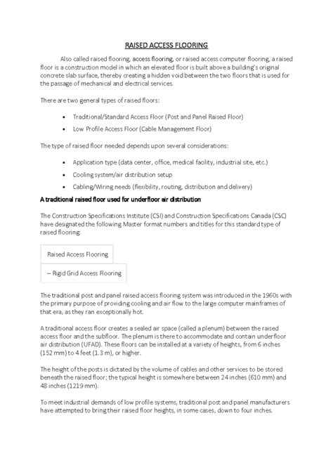 RAISED ACCESS FLOORING: Types, Benefits, and Considerations - Studocu