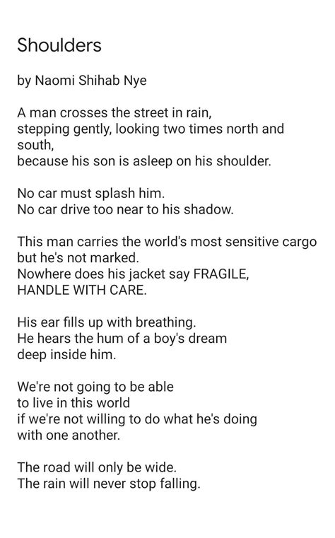 Shoulders by Naomi Shihab Nye | Poetry words, Pretty words, Writing poetry