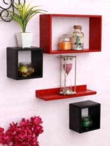 OnlineCraft WOODEN SHELF ( RED BLACK ) 6 KA STAND Wooden Wall Shelf ...
