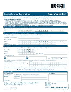 Fillable Online Request for a new Standing Order - Bank of Ireland Fax ...