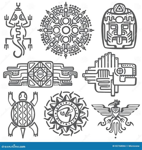 Ancient Mexican Vector Mythology Symbols. American Aztec, Mayan Culture ...