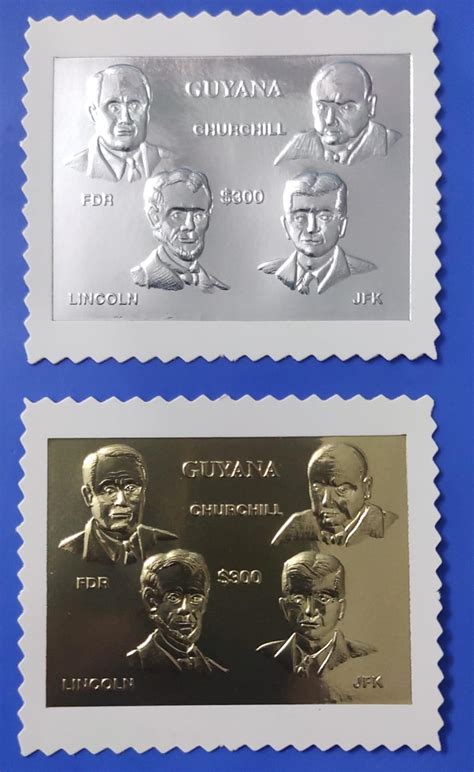 Guyana Gold and Silver foil stamps featuring JFK, Lincoln, Churchill ...