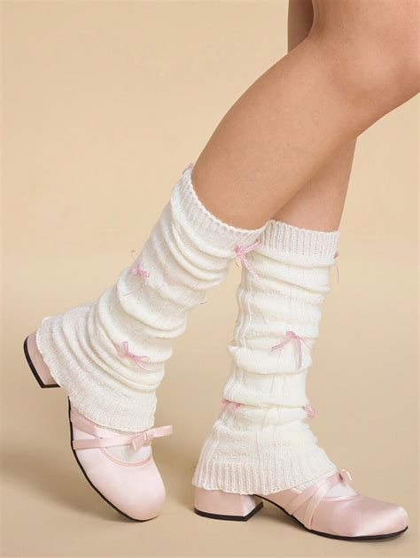 ROMWE Kawaii 1 Pair Women's Vanilla Girl Theme Pink Shimmery Bow Ballet ...