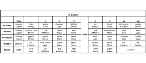 Class Wise School Time-Table | KDB Public School