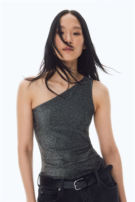One-shoulder vest top - Black/Silver-coloured - Ladies | H&M IN