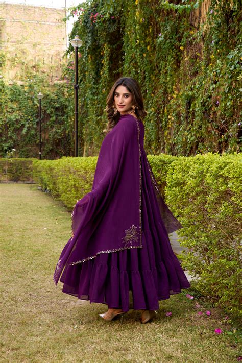 Nalini Purple Marbel Foil Work Anarkali Suit Set with Dupatta – Trinari