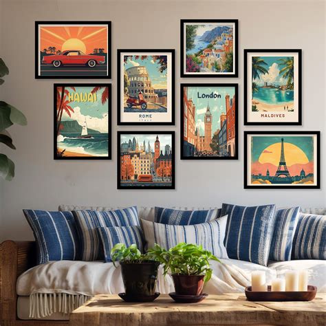 kotart Retro Travel Theme Wall Poster with Frame Modern Art City Vibes ...