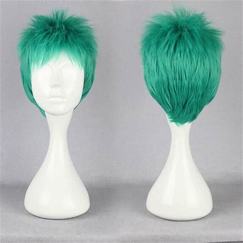 Mcoser Roronoa Zoro ONE PIECE Wigs Short Green Fluffy Synthetic Hair OP ...