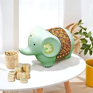 Potter's Magic Ceramic Hand Painted Elephant Piggy Bank with Lock ...