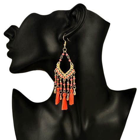 Yellow Chimes Fancy Party ware Beads Fabric Tassel Earring for Women ...