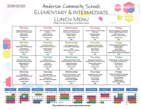 Monthly Lunch Menus – Lunch Menu – Eastside Elementary School