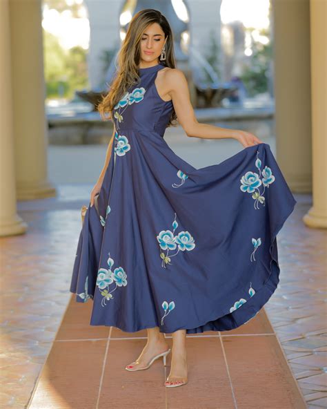 Buy Indigo Pea Handpainted Cotton Dress online in India at Best Price ...