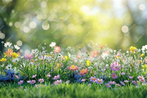 Digital artwork of beautiful spring meadow with colorful wild flowers ...