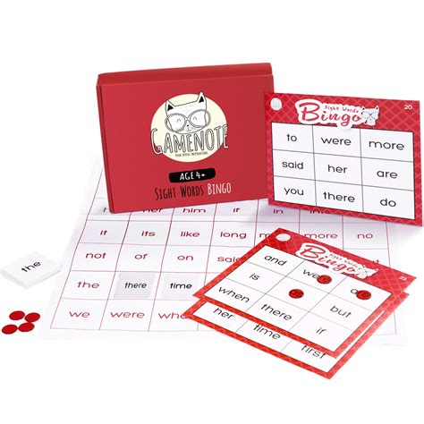 Buy Gamenote Words Bingo Game for Kids - Plastic Chips Site Word Cards ...