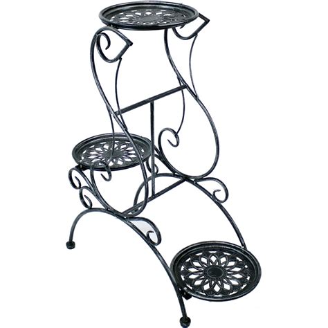 Sunnydaze Dark Gray Steel 3-Tier Victorian Staggered Plant Stand - 31.5 ...