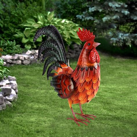 Buy Shorayn Metal Rooster Decor Garden Statue Outdoor Chicken Sculpture ...
