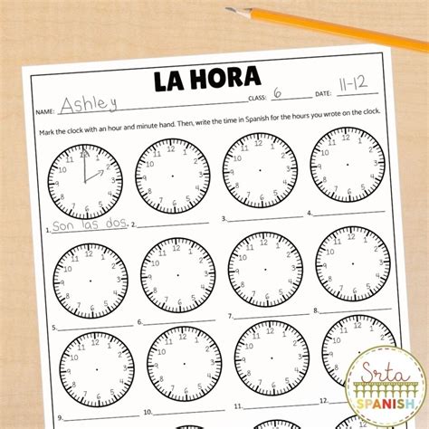 Free Spanish Clock Worksheet Telling Time Practice - Srta Spanish