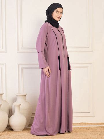 Nabia Zip-Closure Pink Abaya with Black Georgette Hijab