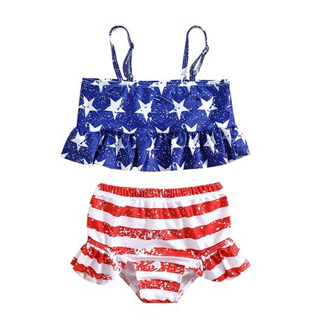 QHFBli 4th July Swimsuits for Girls American Flag Bathing Suits Kids ...