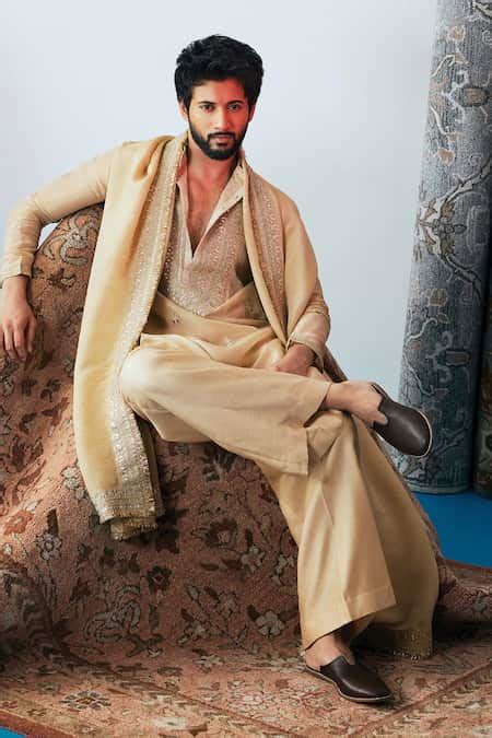 Buy Beige Tissue, Organza, Tussar, Silk Sequins, Embroidery Yoke Kurta ...