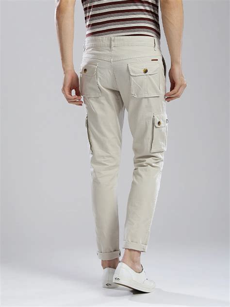 Men Cream Slim Fit Cargos