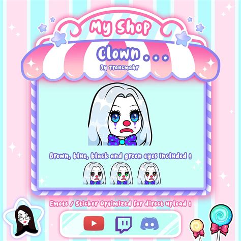 Cute chibi white hair girl clown emote for twitch discord and more ...