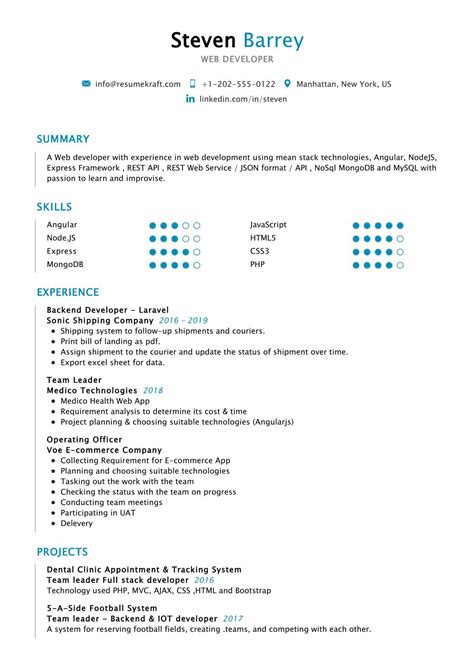 HTML5 Developer Resume 的图像结果