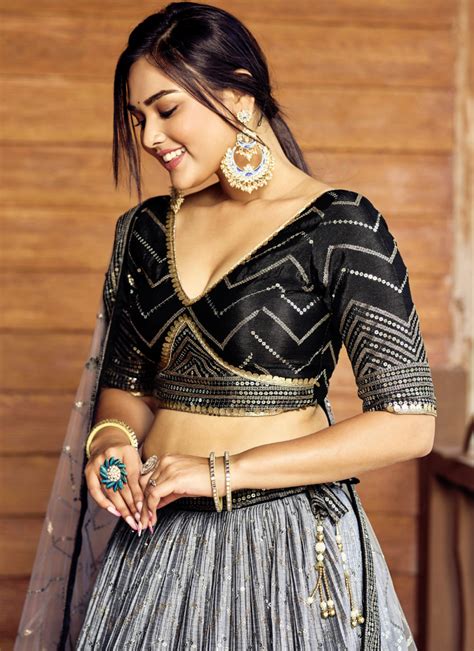 Sequence Embroidery Work Black Shaded Chinon Silk Lehenga Choli – tapee.in