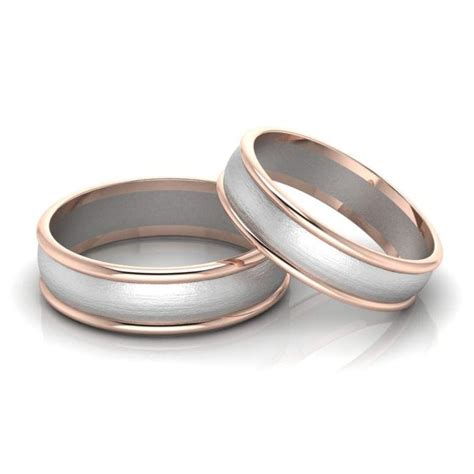 Front View of Classic Plain Platinum Couple Rings With a Rose Gold ...