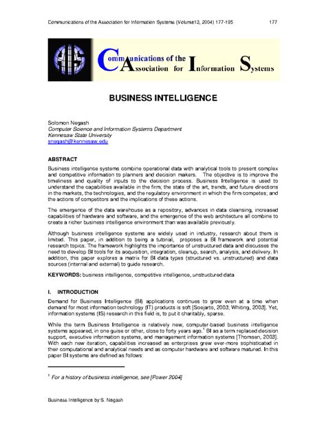 Businessintelligence - BUSINESS INTELLIGENCE Solomon Negash Computer ...