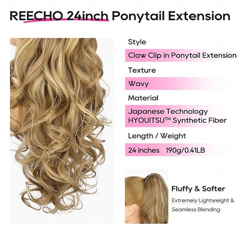 Ponytail Extension 24" Claw Clip in Ponytail Extensions Long Curly Wavy ...