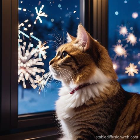 Furry Cat Watching TV on New Year's Eve | Stable Diffusion Online