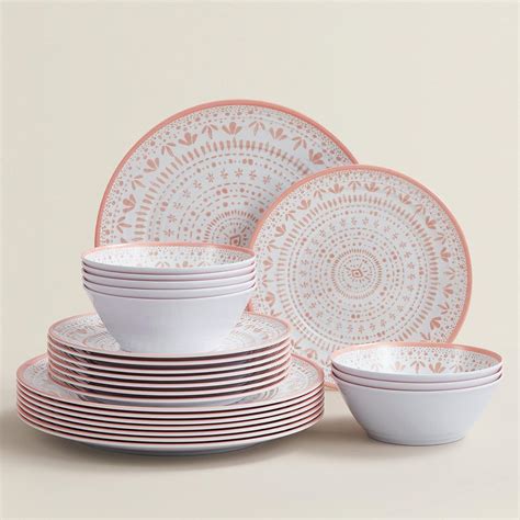 Joviton HOME 24PCS Bohemia Pink Melamine Dinnerware Sets for 8,Outdoor ...