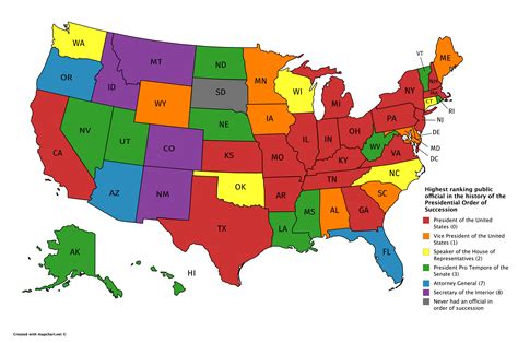 Map of US states showing the highest ranking public official in the ...