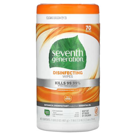 Seventh Generation, Disinfecting Wipes, Lemongrass Citrus, 70 Wet Wipes ...