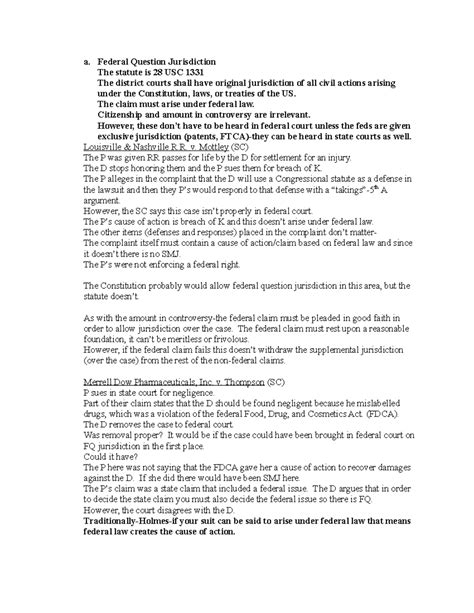 Civil Procedure Law Outline 1 - a. Federal Question Jurisdiction The ...