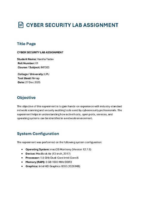 INT363 Cyber Security Lab Assignment: Nmap Tool Analysis - Studocu