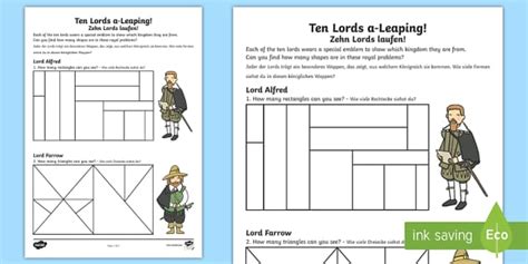 Ten Lords Leaping Worksheet / Worksheet English/German