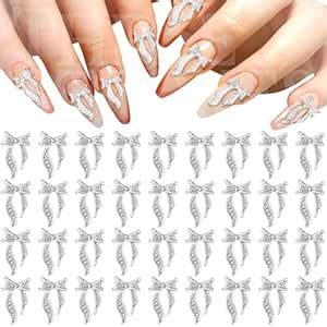 THR3E STROKES 90 Pcs Silver Bow Nail Charm 3D Alloy Glitter Bows for ...