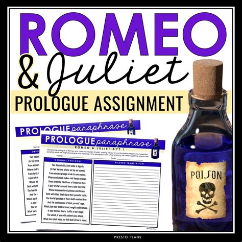 Romeo and Juliet Prologue Assignment - Shakespeare Play Pre-Reading Ac – Presto Plans