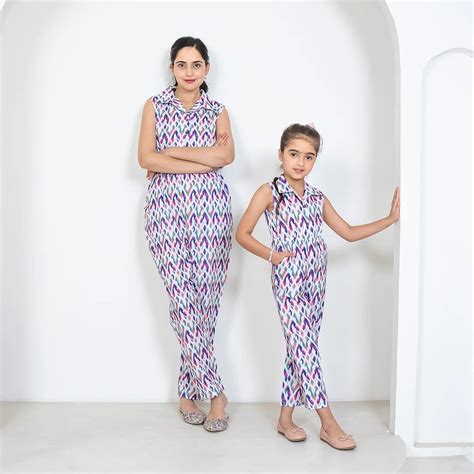 Ikkat Multicolored Jumpsuit Duo: Matching Outfits for Mom and Daughter