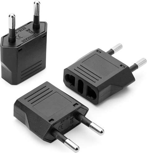 Amazon.com: Bates- European Plug Adapter, 3 pcs, Black, Travel Adapter ...