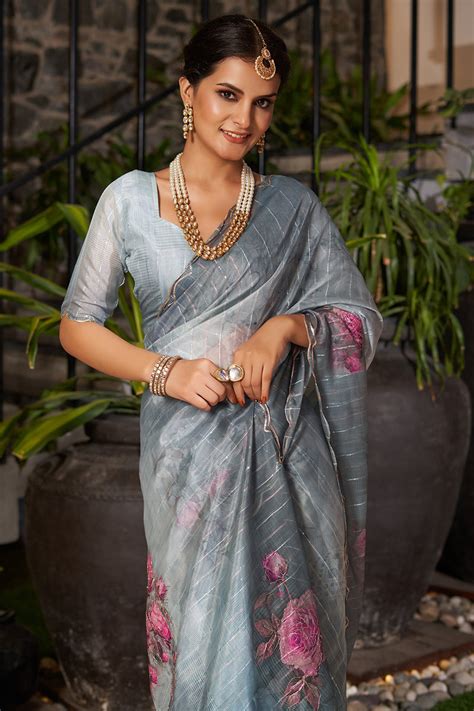 Buy Grey Organza Saree 77248 Online | Karagiri