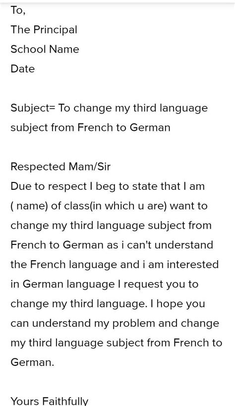 Write a letter to your teacher requesting her to change your third ...