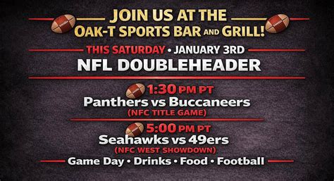 SAT. JAN. 3 • Watch NFL DOUBLE HEADER @ The Oak-T Sports Bar & Grill ...