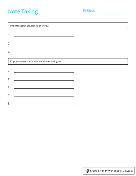 Note Taking Worksheets 的图像结果